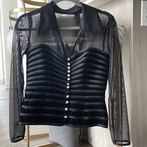 Vintage velvet blouse with mesh sleeves